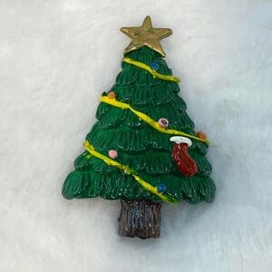 Vintage Large Christmas Tree With Stocking Lucite Brooch